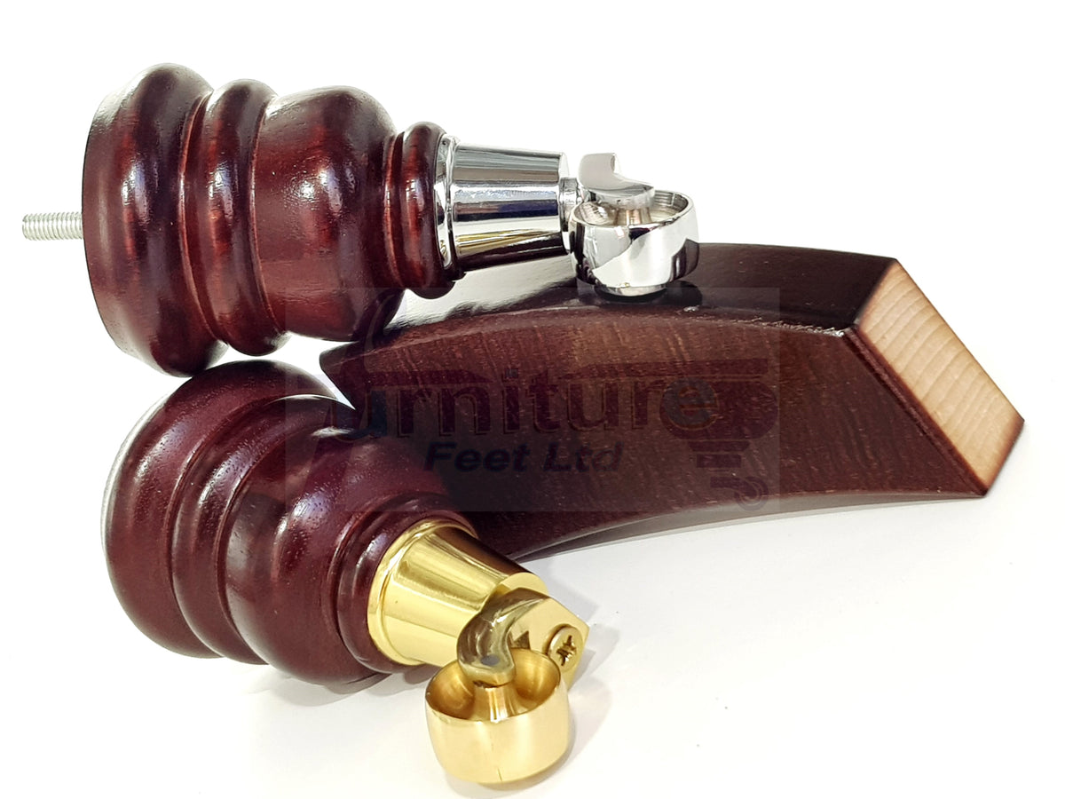 2x Turned Replacement Legs 155mm High & 2x Curved Solid Wood Furniture Legs M8 Dowl Fix - Mahogany