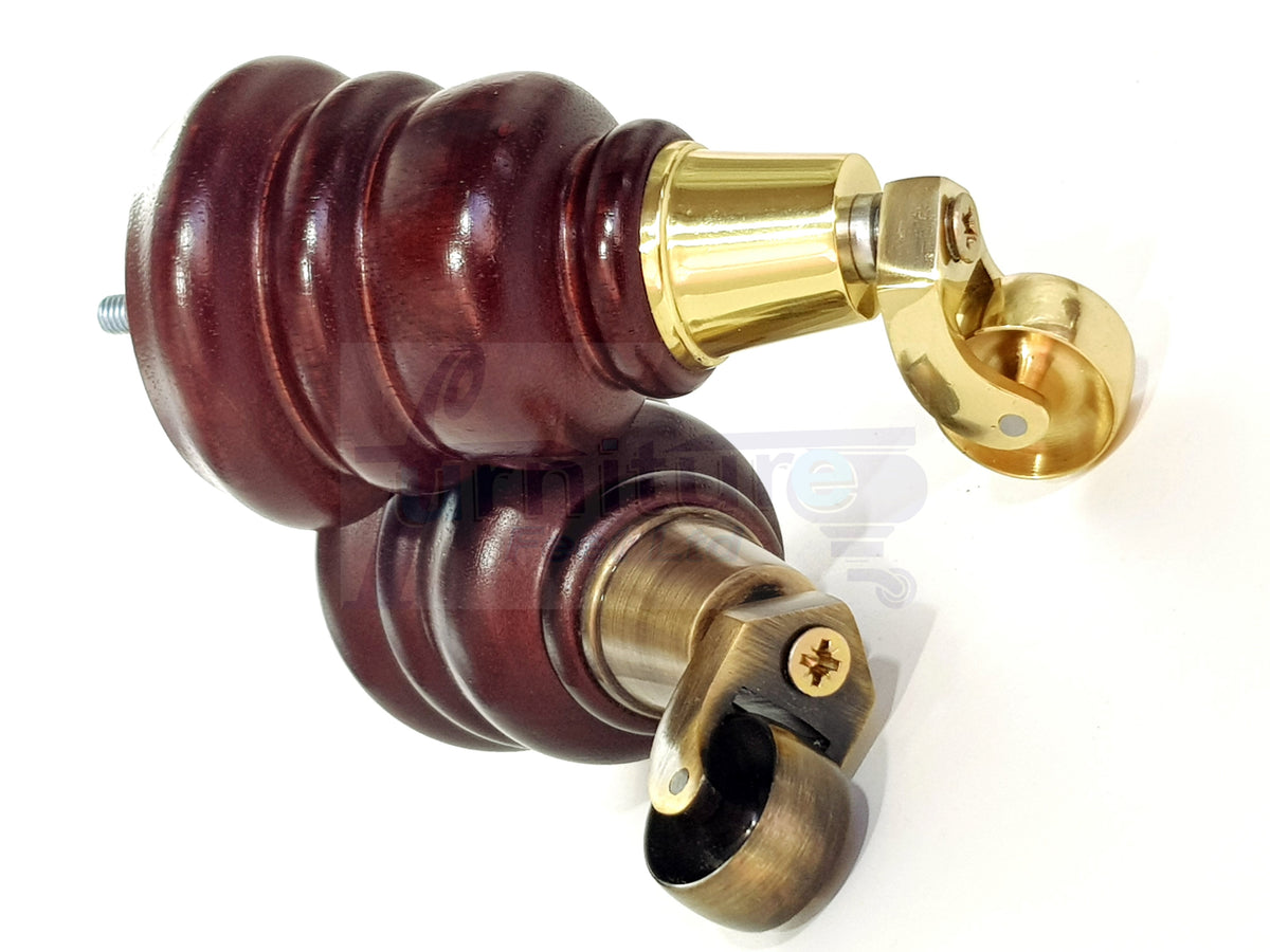 4 Turned Wood Replacement Furniture Legs with Castors 155mm High Feet M8 6 Inches - Mahogany