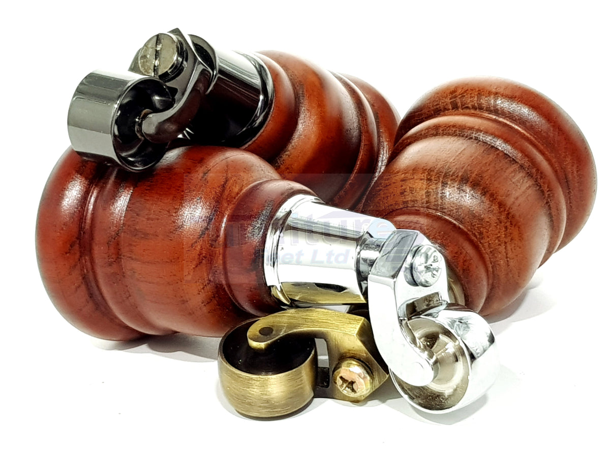 4 Turned Wood Furniture Legs with Castors Feet 155mm 6 Inches High M8 - Mahogany Wash