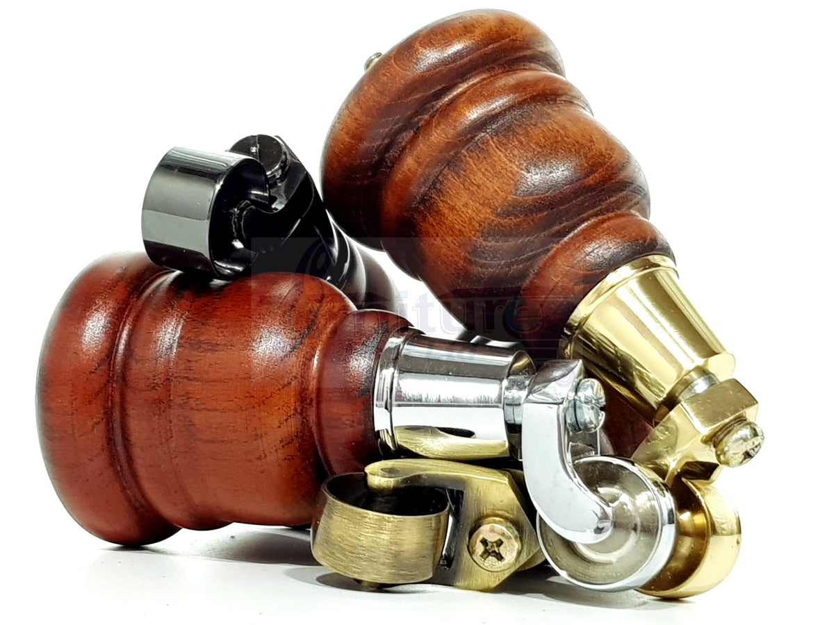 4 Turned Wood Furniture Legs with Castors Feet 155mm 6 Inches High M8 - Mahogany Wash