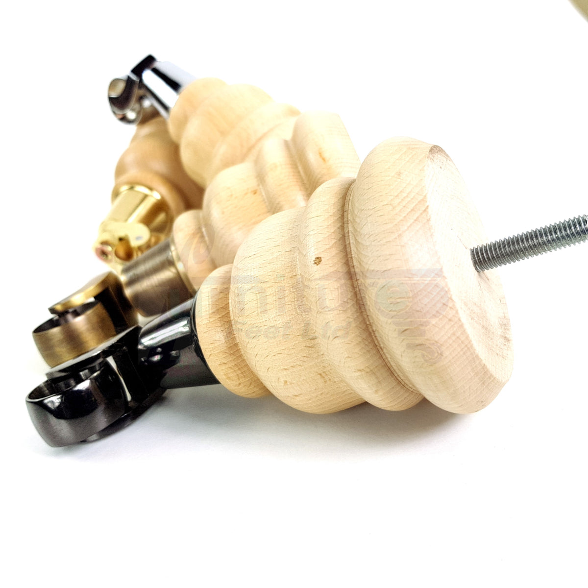 4 Turned Wooden Replacement Furniture Legs with Castors 6 Inch 155mm High Sofa Feet M8 Dowl Fixing - Natural