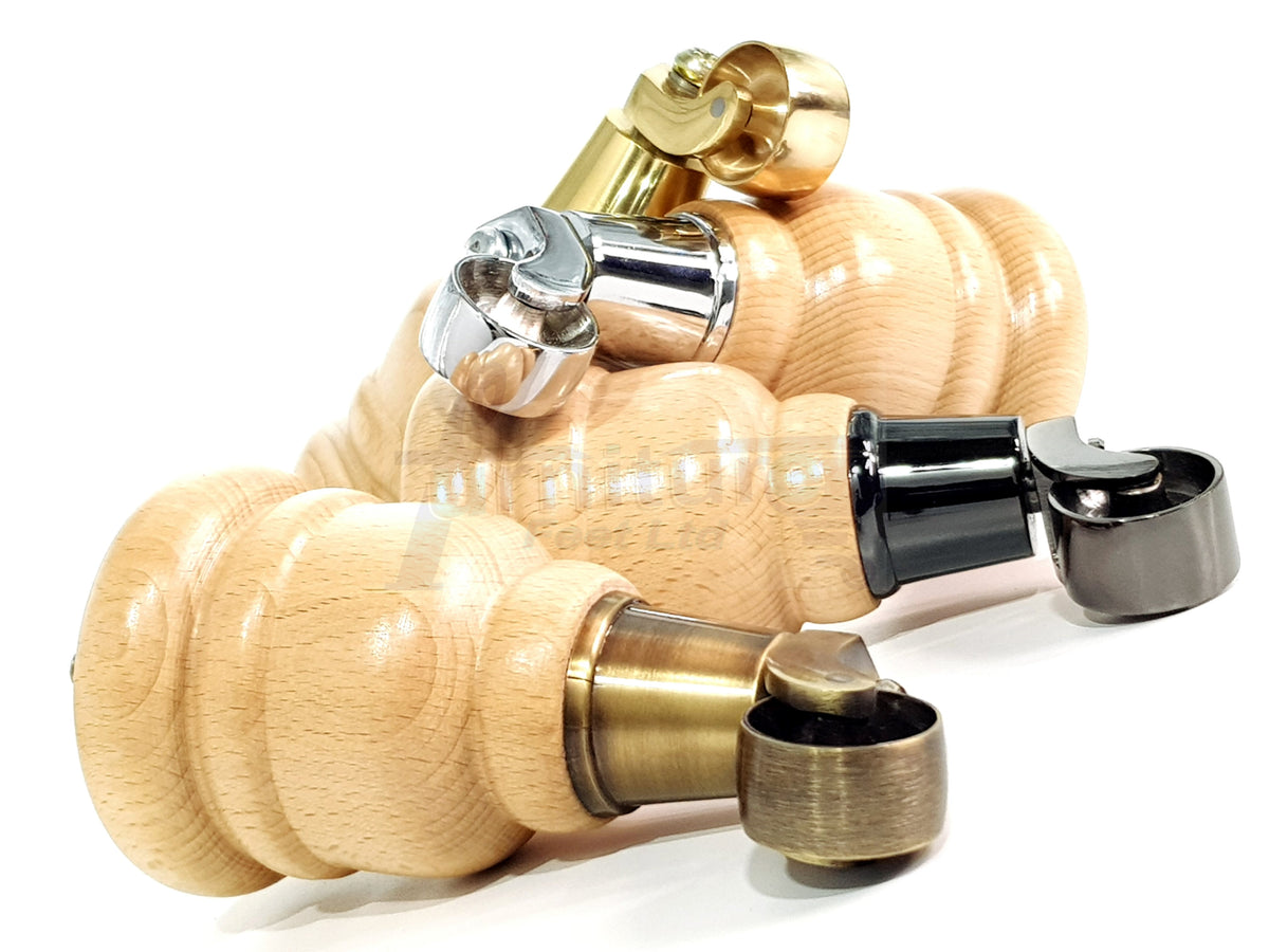 4 Turned Wooden Replacement Furniture Legs with Castors 6 Inch 155mm High Sofa Feet M8 Dowl Fixing - Natural