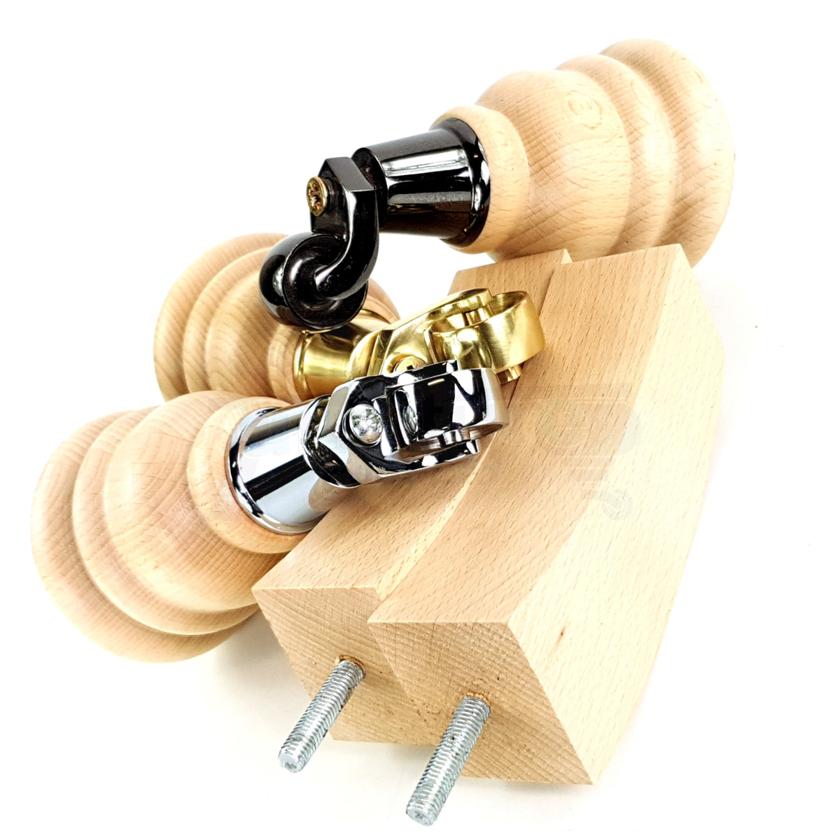 Turned Wood Furniture Legs 2 with Castors 155mm and 2 Curved Back Legs Replacement Sofas Feet M8 Fitting 6 Inches - Clear Finish