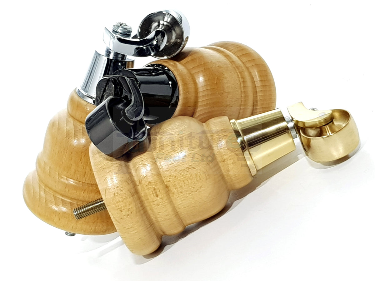 4 Turned Wooden Replacement Furniture Legs with Castors 6 Inch 155mm High Sofa Feet M8 Dowl Fixing - Oak Stain Finish