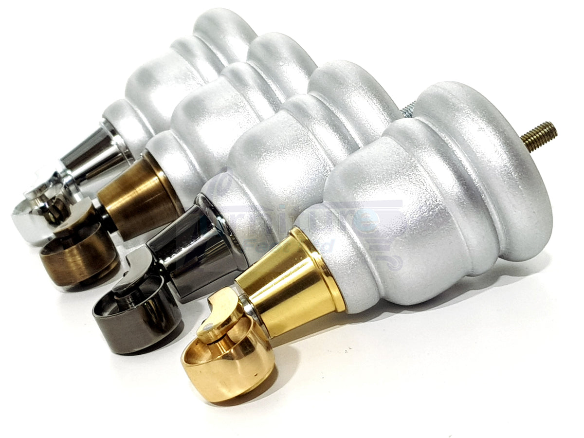 4 Turned Wooden Replacement Furniture Legs with Castors 6 Inch 155mm High Sofa Feet M8 Dowl Fixing - Silver Finish