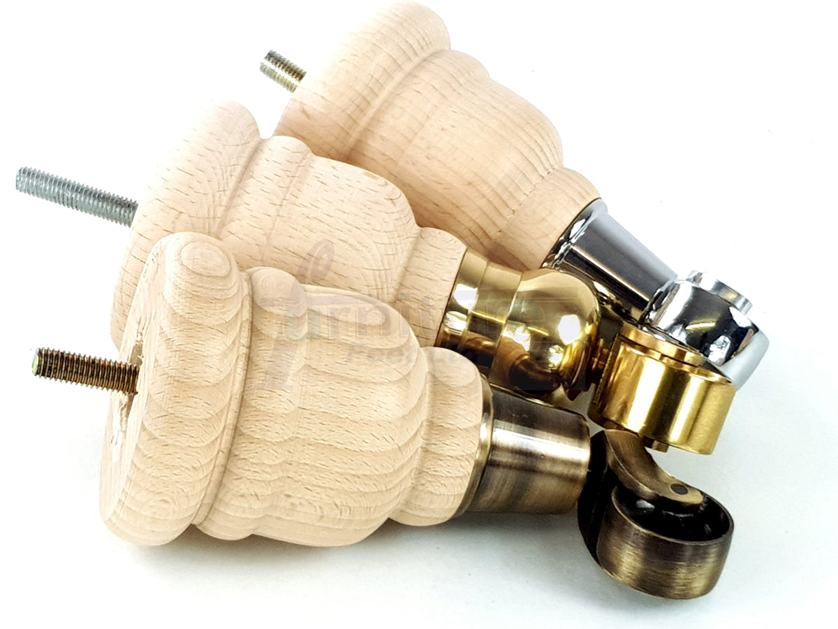 4 Wood Turned Furniture Legs Replacement Castor Feet 155mm High Raw Unfinished M8 6 Inches 