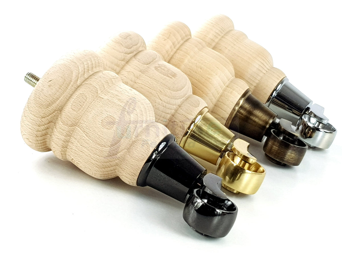 4 Wood Turned Furniture Legs Replacement Castor Feet 155mm High Raw Unfinished M8 6 Inches 