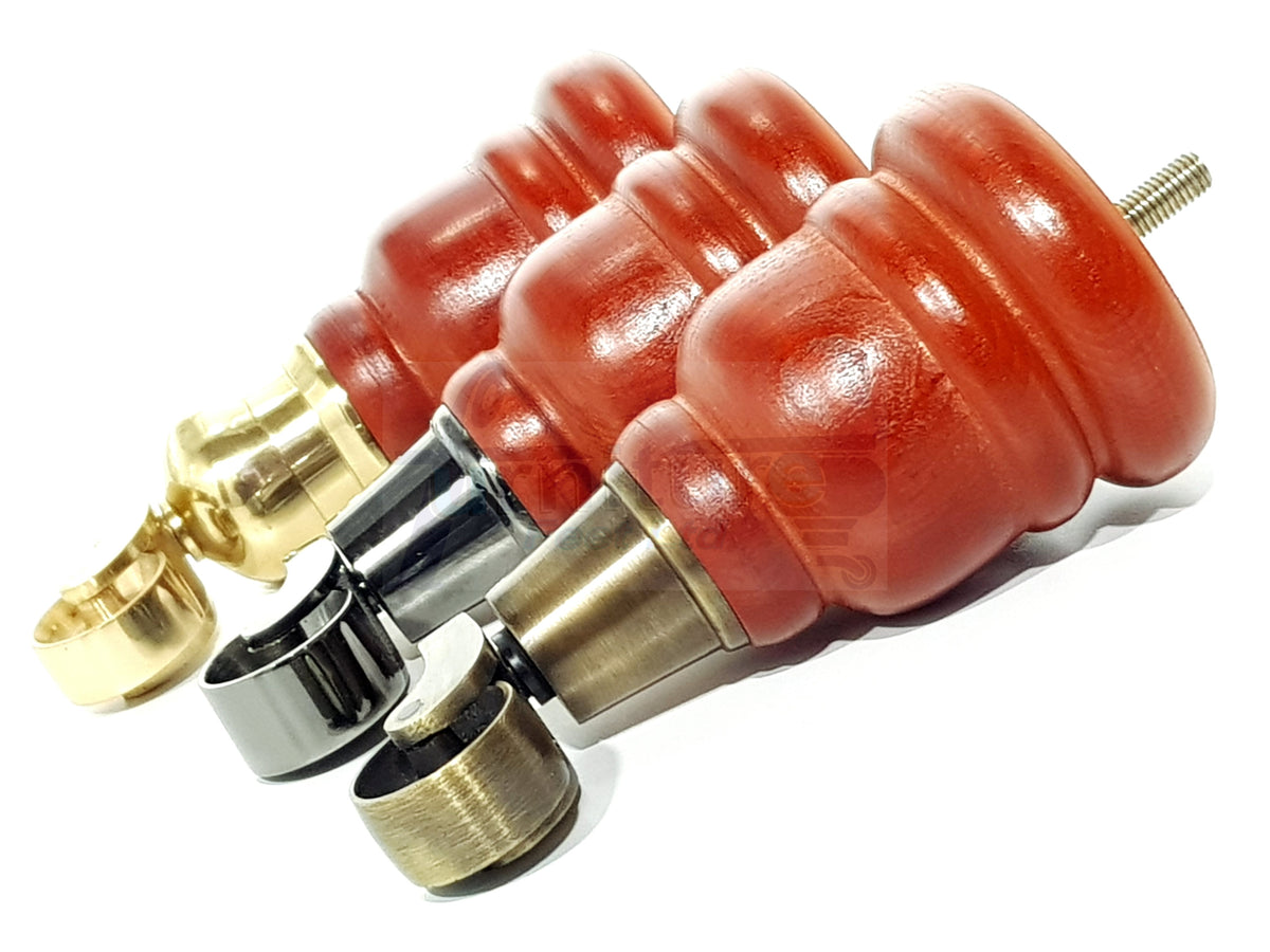 4x Wooden Furniture Legs Replacement Feet 6 Inches with Castors 155mm High M8 Fixing - Teak Finish
