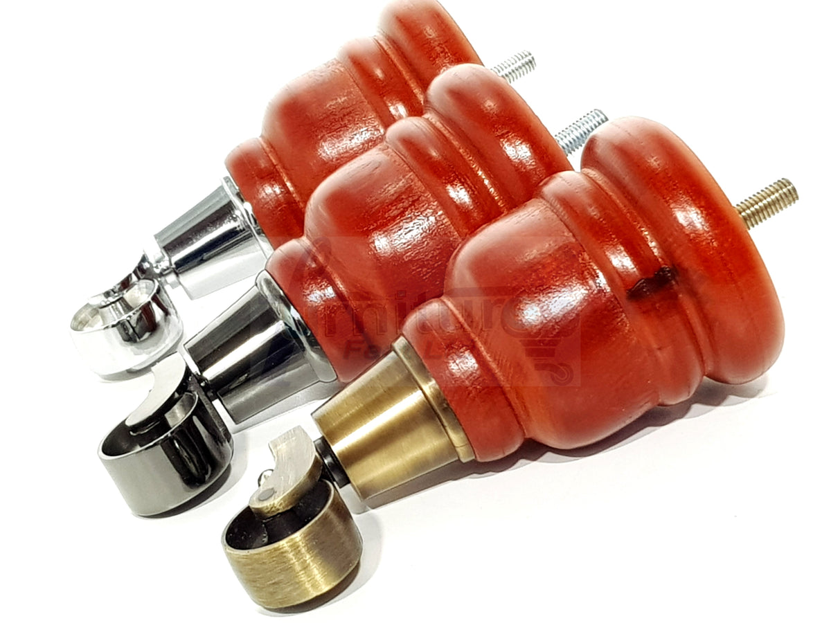 4x Wooden Furniture Legs Replacement Feet 6 Inches with Castors 155mm High M8 Fixing - Teak Finish