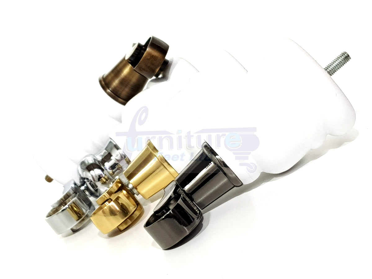 4 Turned Wooden Replacement Furniture Legs with Castors 6 Inch 155mm High Sofa Feet M8 Dowl Fixing - White Finish