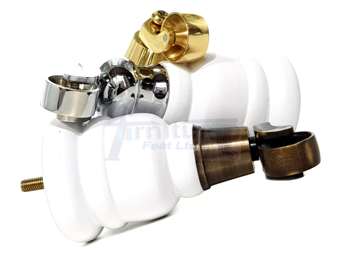 4 Turned Wooden Replacement Furniture Legs with Castors 6 Inch 155mm High Sofa Feet M8 Dowl Fixing - White Finish
