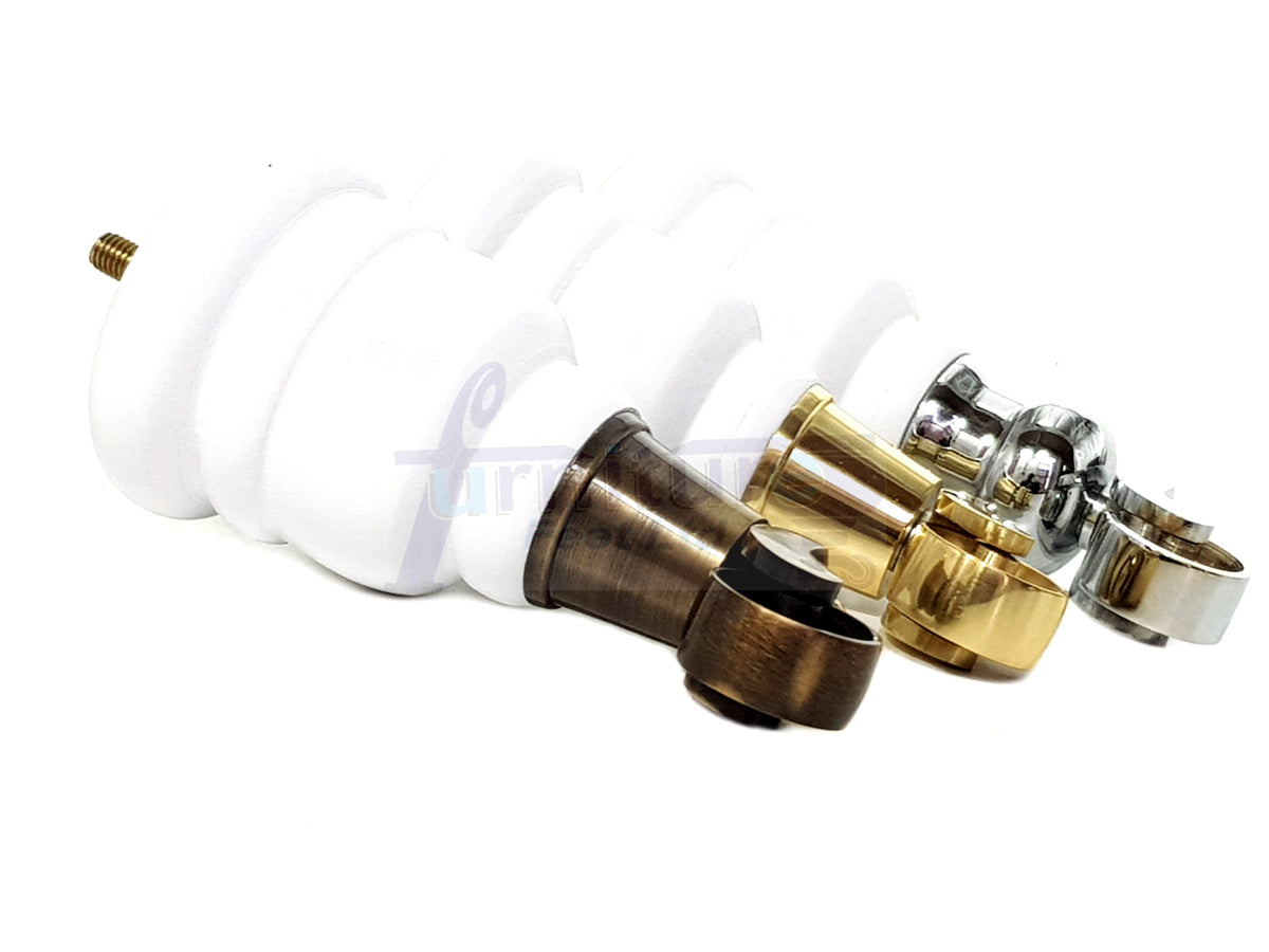 4 Turned Wooden Replacement Furniture Legs with Castors 6 Inch 155mm High Sofa Feet M8 Dowl Fixing - White Finish