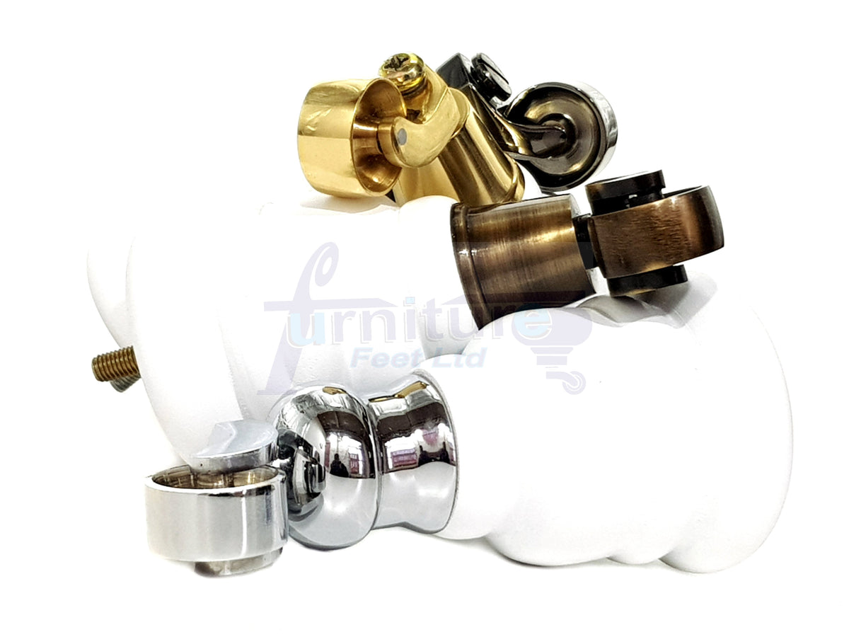 4 Turned Wooden Replacement Furniture Legs with Castors 6 Inch 155mm High Sofa Feet M8 Dowl Fixing - White Finish