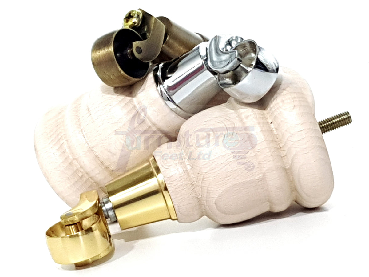 4 Turned Wooden Replacement Furniture Legs with Castors 6 Inch 155mm High Sofa Feet M8 Dowl Fixing - White Washed Finish