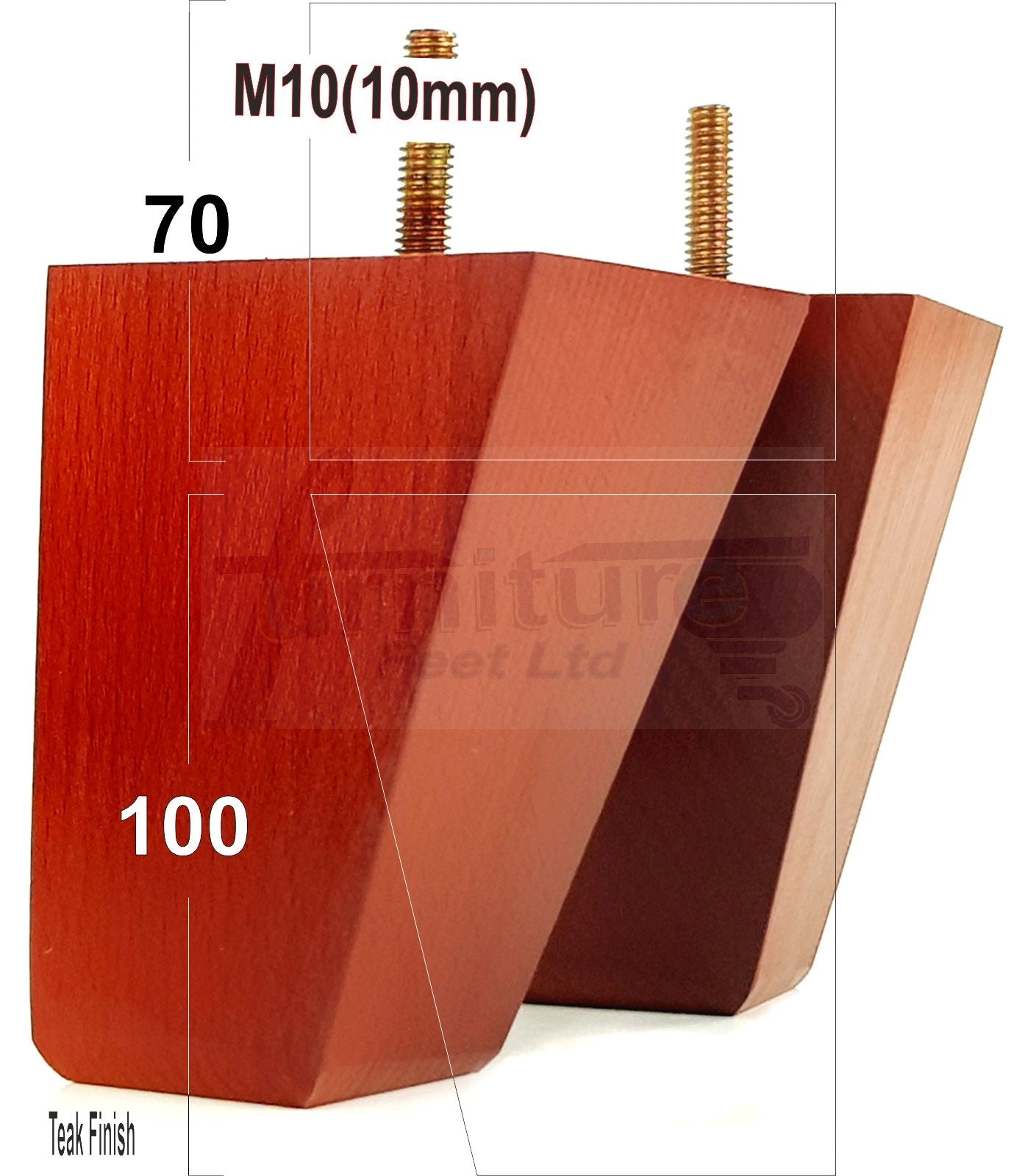4x Angled Block Wood Sofa Legs 100mm High Replacement Furniture Feet Chairs Cabinets M10 Thread
