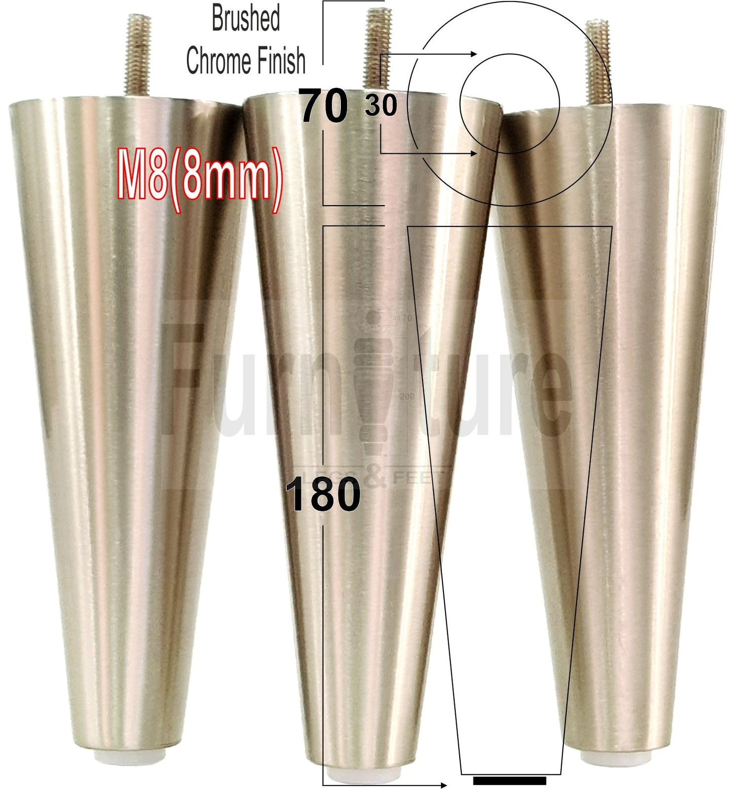 4x Metal Brushed Chrome Furniture Settee Legs Cabinet Sofa Feet 180mm High Chair Beds M8