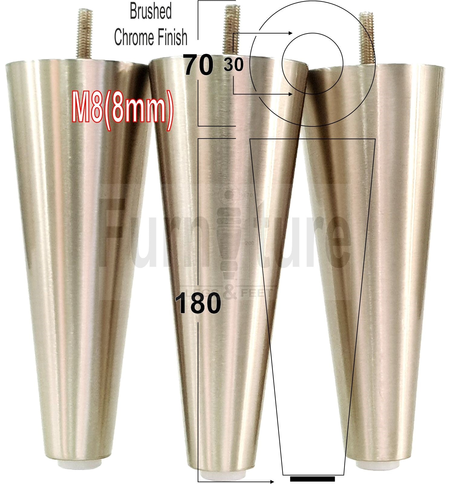 4x Metal Brushed Chrome Furniture Settee Legs Cabinet Sofa Feet 180mm High Chair Beds M8