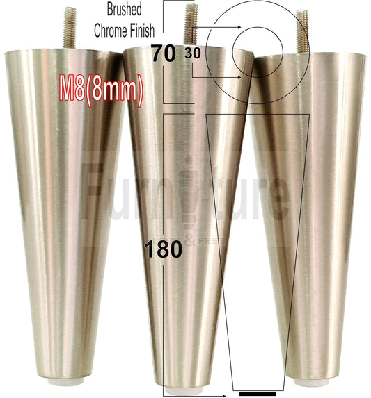 4x Metal Brushed Chrome Furniture Settee Legs Cabinet Sofa Feet 180mm High Chair Beds M8