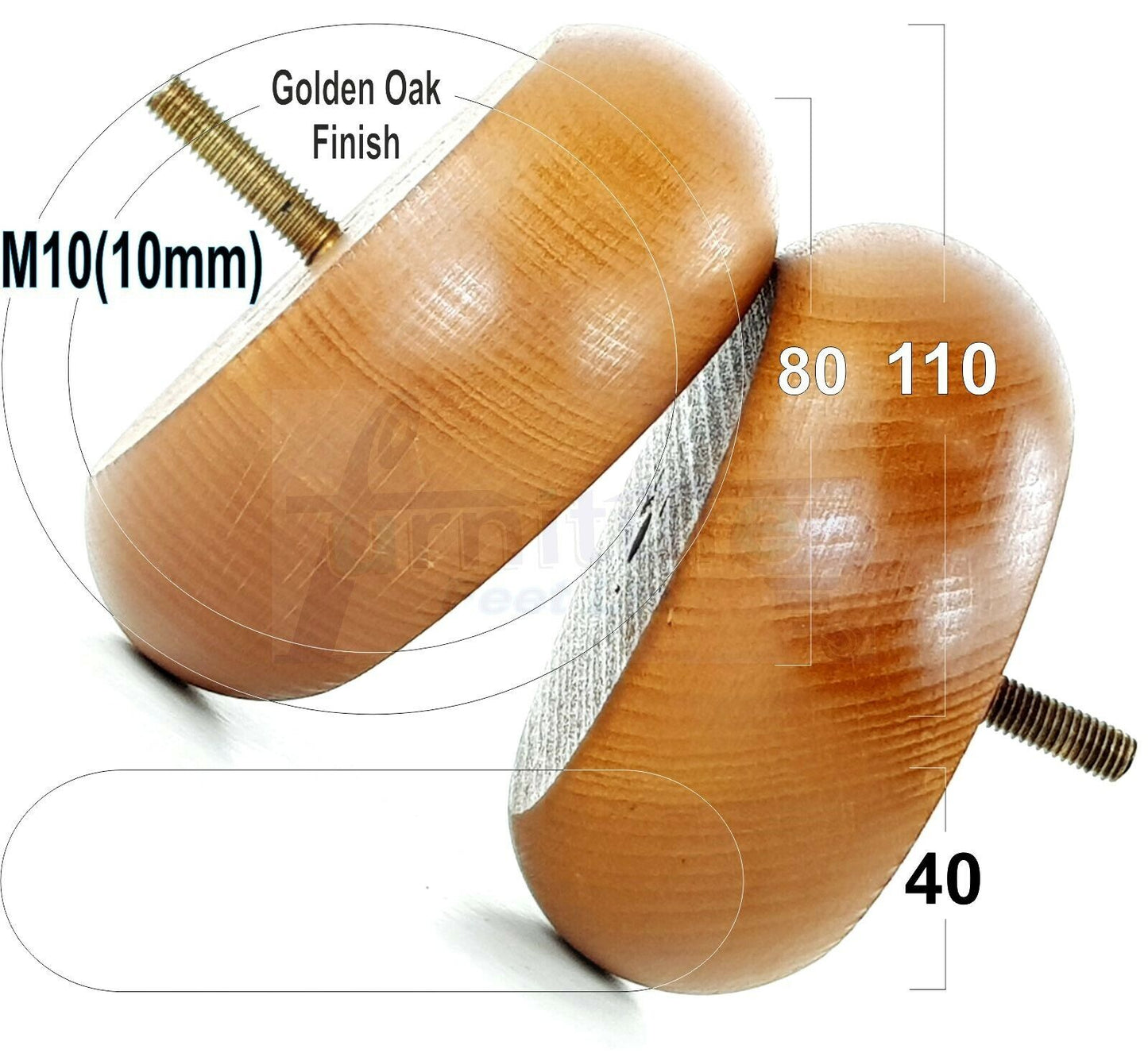 Set Of 4 Turned Wood Furniture Legs Chair Sofa Bed Replacement Bun Feet 40mm High M10 Thread