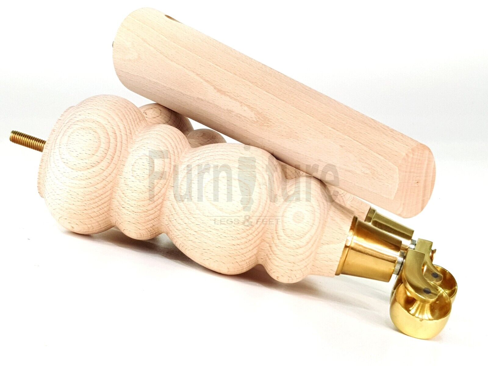 2x Furniture Brass Castor Legs & 2x Angled Solid Wooden Feet M8 Chairs Sofa 250mm High
