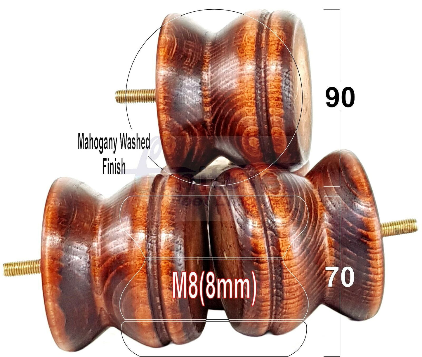 4x Turned Solid Wood Furniture Legs Replacement Bun Feet 70mm High 8mm Thread