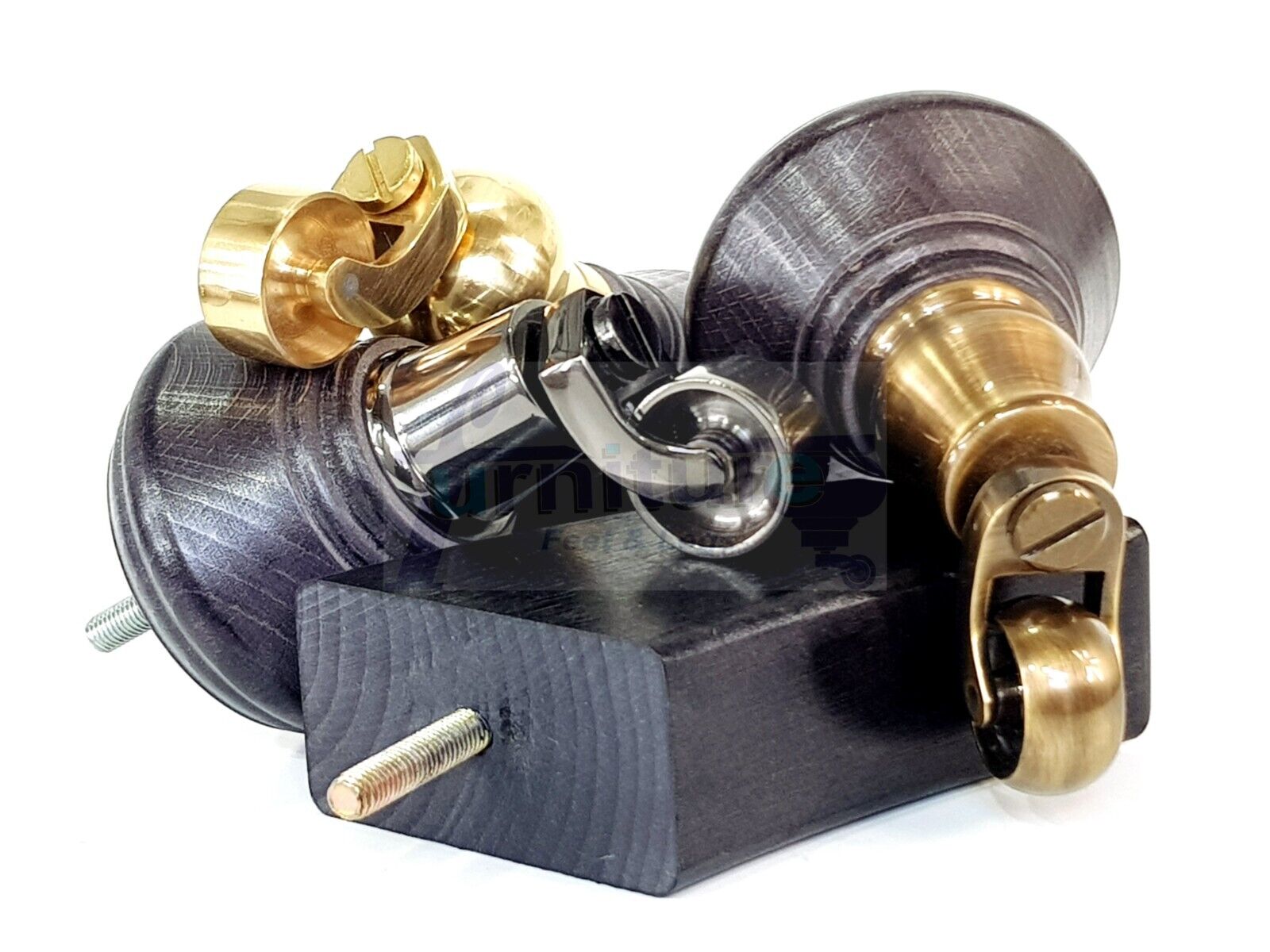 2 Black Stain Wood Furniture Sofa Feet With Castor 125mm & 2 Curved Legs Chair Settee 100mm High M8