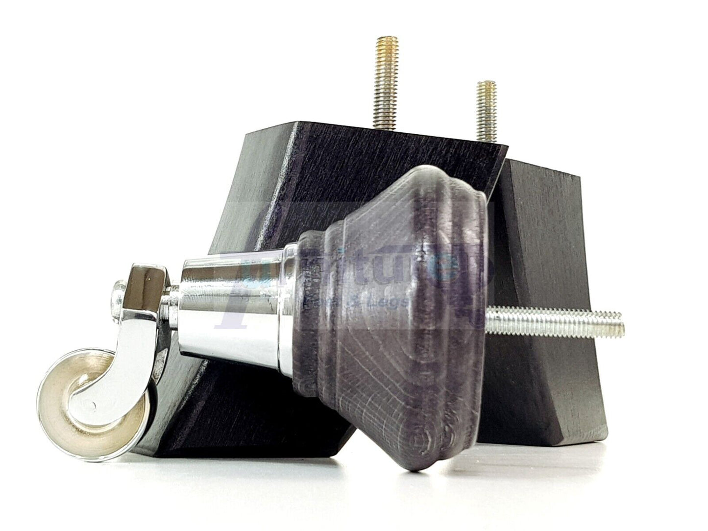 2 Black Stain Wood Furniture Sofa Feet With Castor 125mm & 2 Curved Legs Chair Settee 100mm High M8