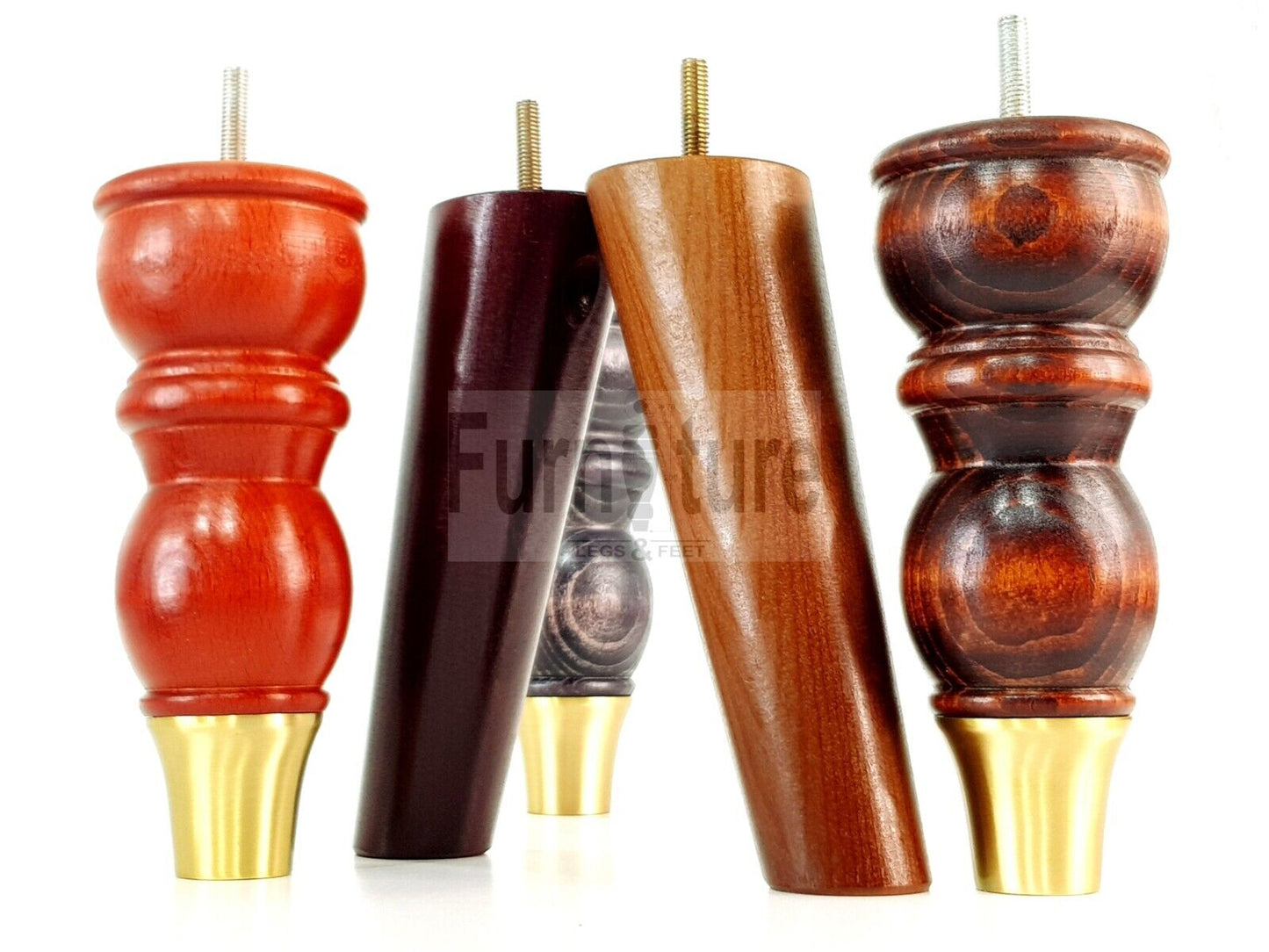 4x Wooden Furniture Feet 2x With Brass Slipper Cup 182mm High Legs M8 Sofas Chairs Settees Cabinets