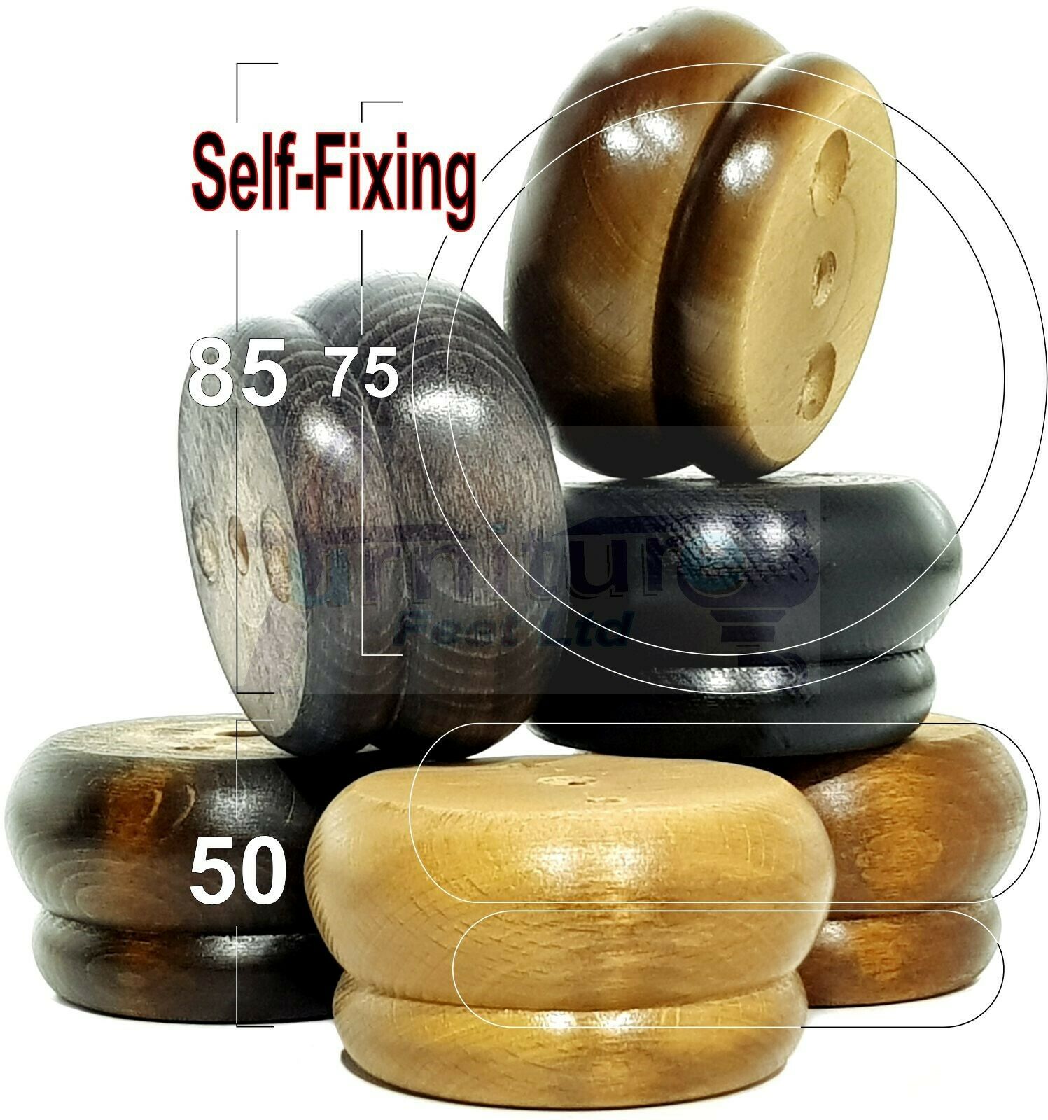 4 Turned Wood Furniture Legs Chair Sofa Stool Bed Replacement Bun Feet 50mm High