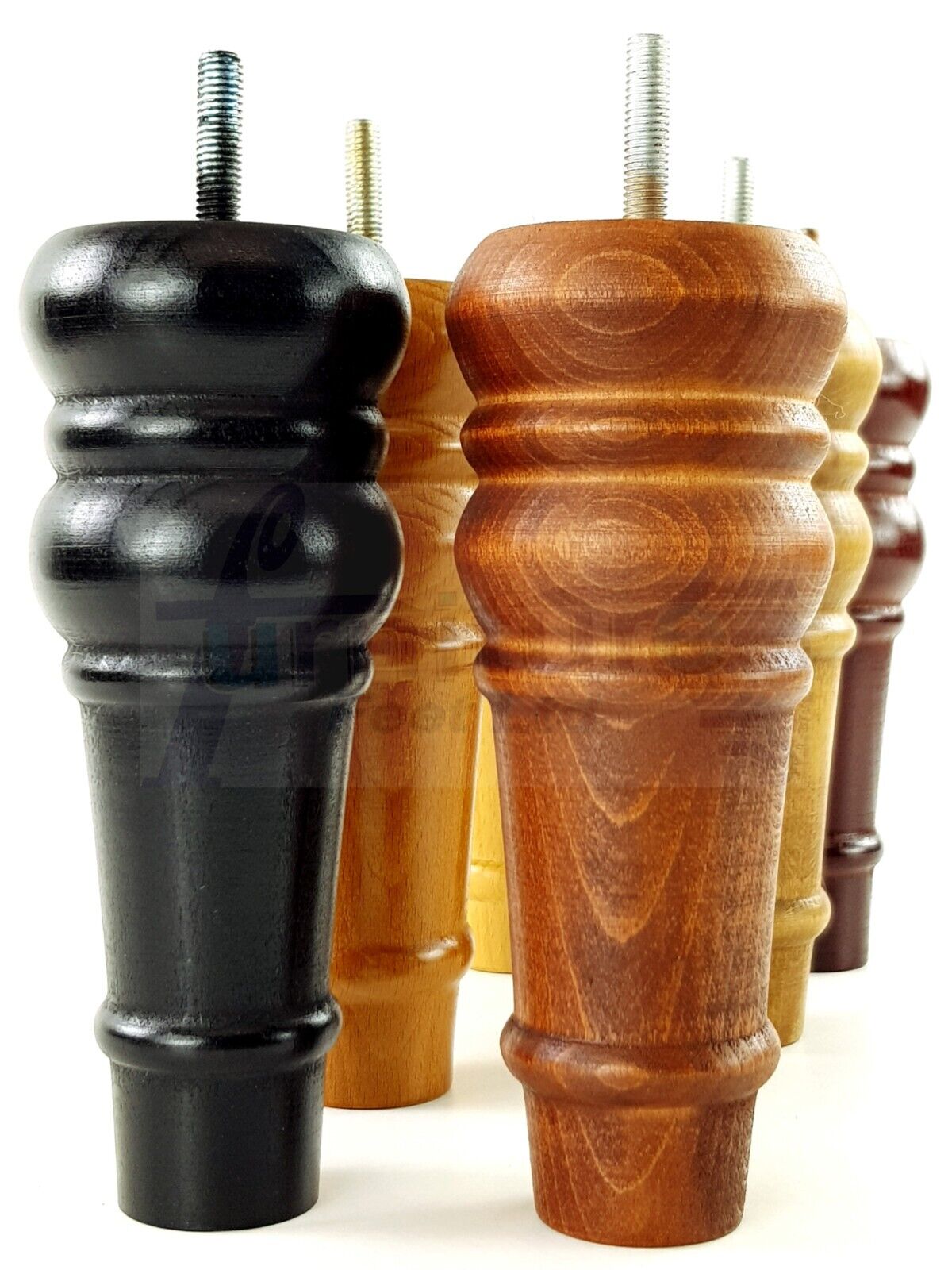 4 Wood Turned Furniture Legs Replacement Bun Feet 165mm High Multiple Colours 6.5 Inches Chairs Stools Sofa's Beds Settee Cabinets M8