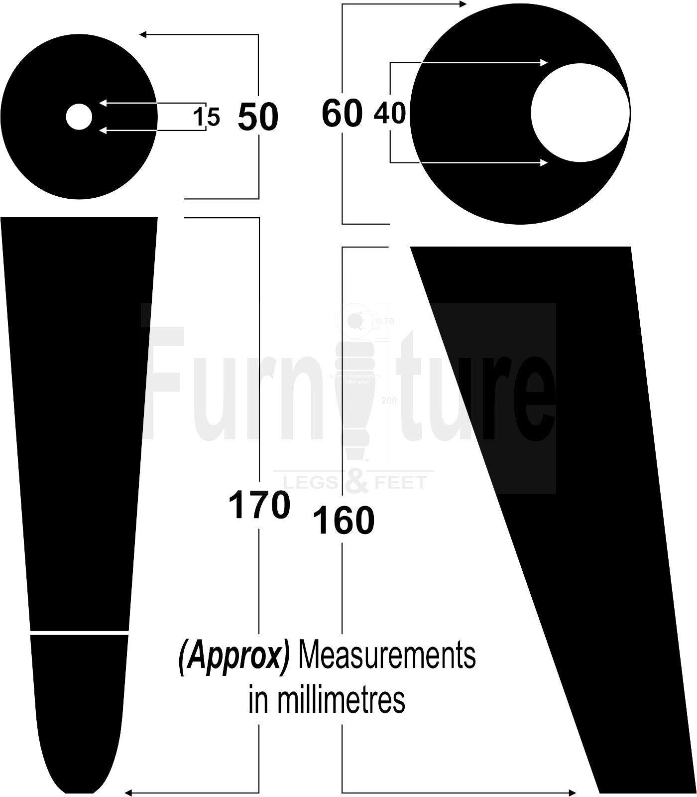 4x Wood Furniture Feet 2 With Brass Slipper Cup M8 Chair Sofa Settee Legs 170mm