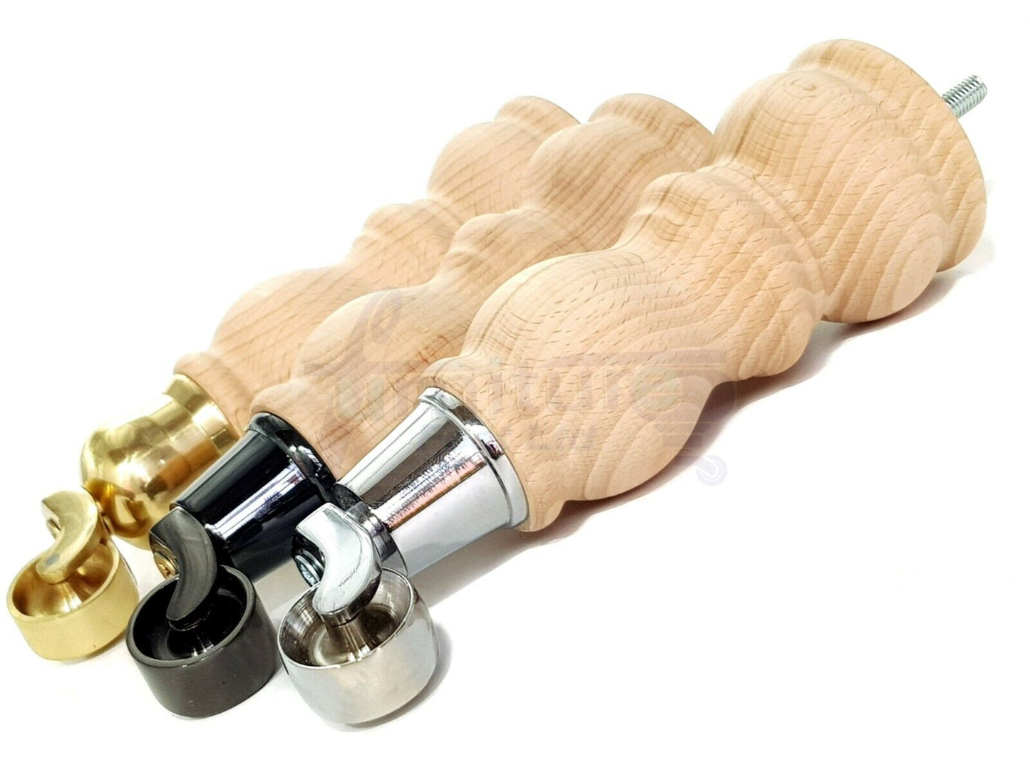 4x Furniture Feet With Castor 205mm High Legs Raw Wood M8 Sofas Chairs Stools Cabinets 8 Inches Tall