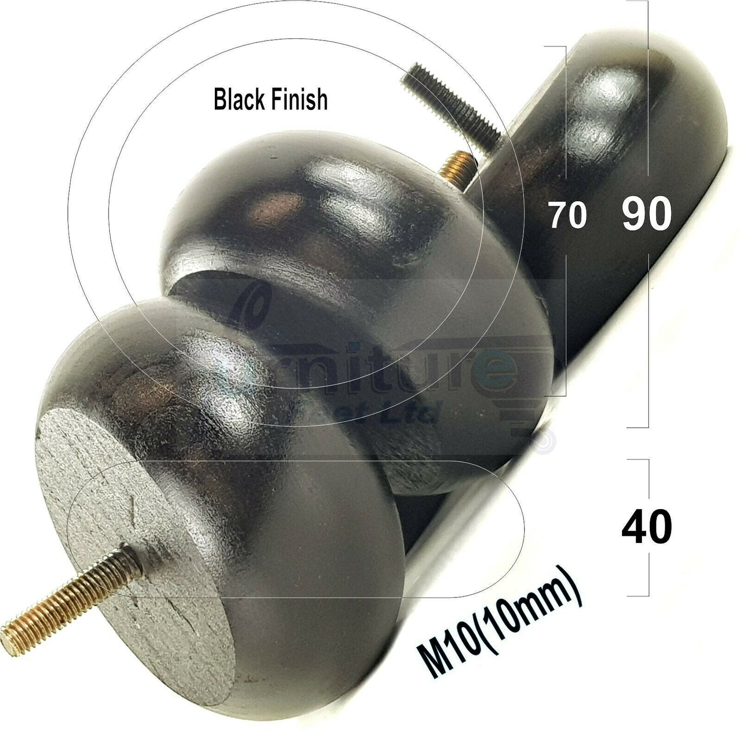 4 Solid Wood Bun Feet Replacement Furniture Legs 40mm High For Chairs Sofa's Beds Settee M10 Thread