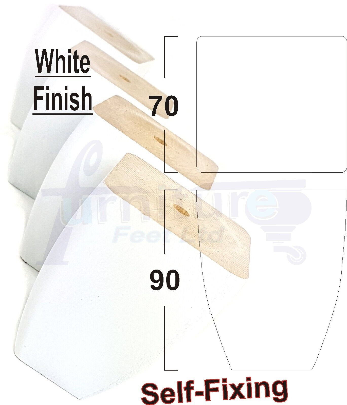 4x Solid Wooden Block Furniture Feet Replacement Legs 90mm High Self-Fix