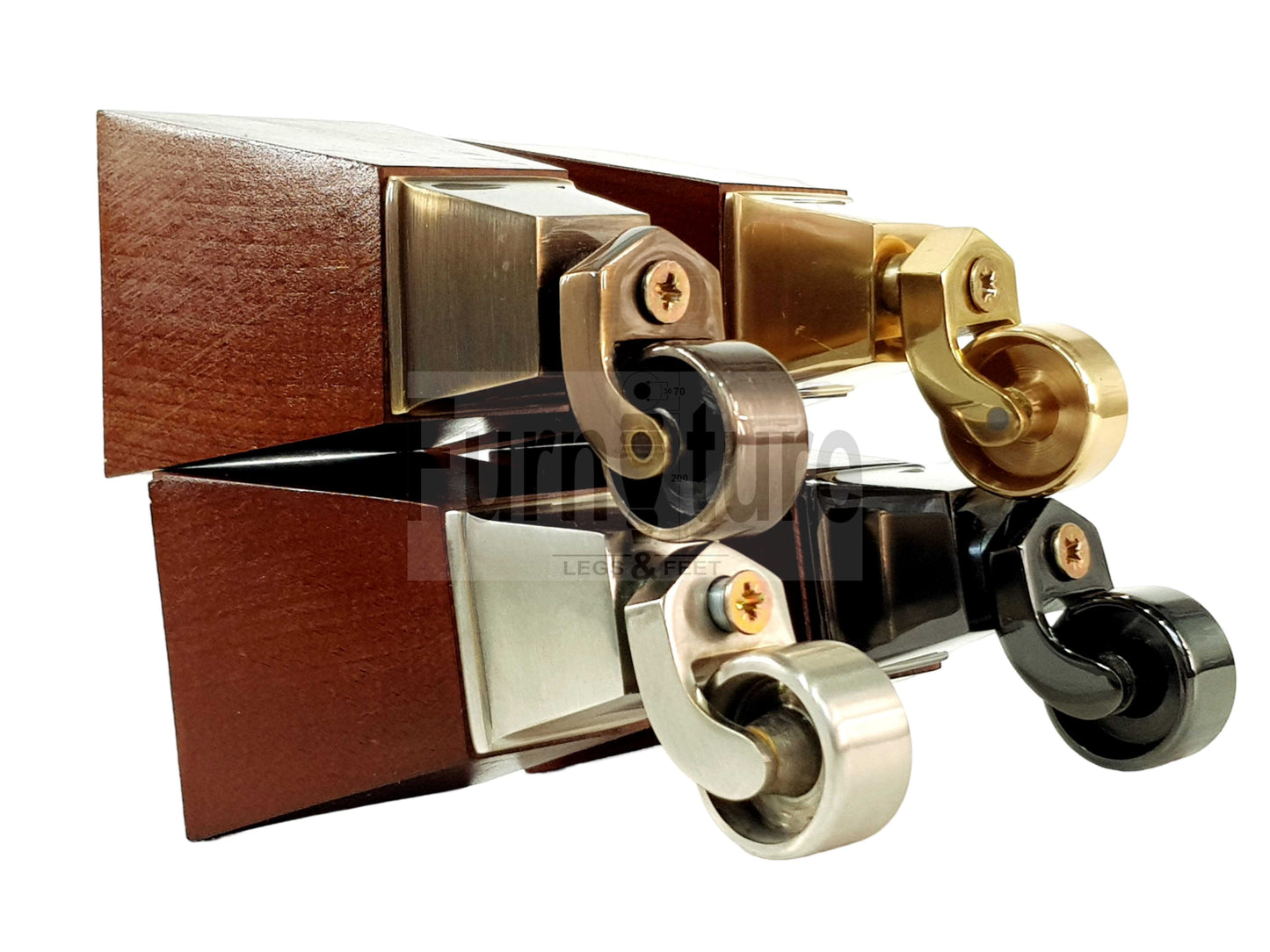 4x Block Wood With Castor Dark Oak Furniture Legs 8mm Thread For Chairs Settees Sofa 150mm High