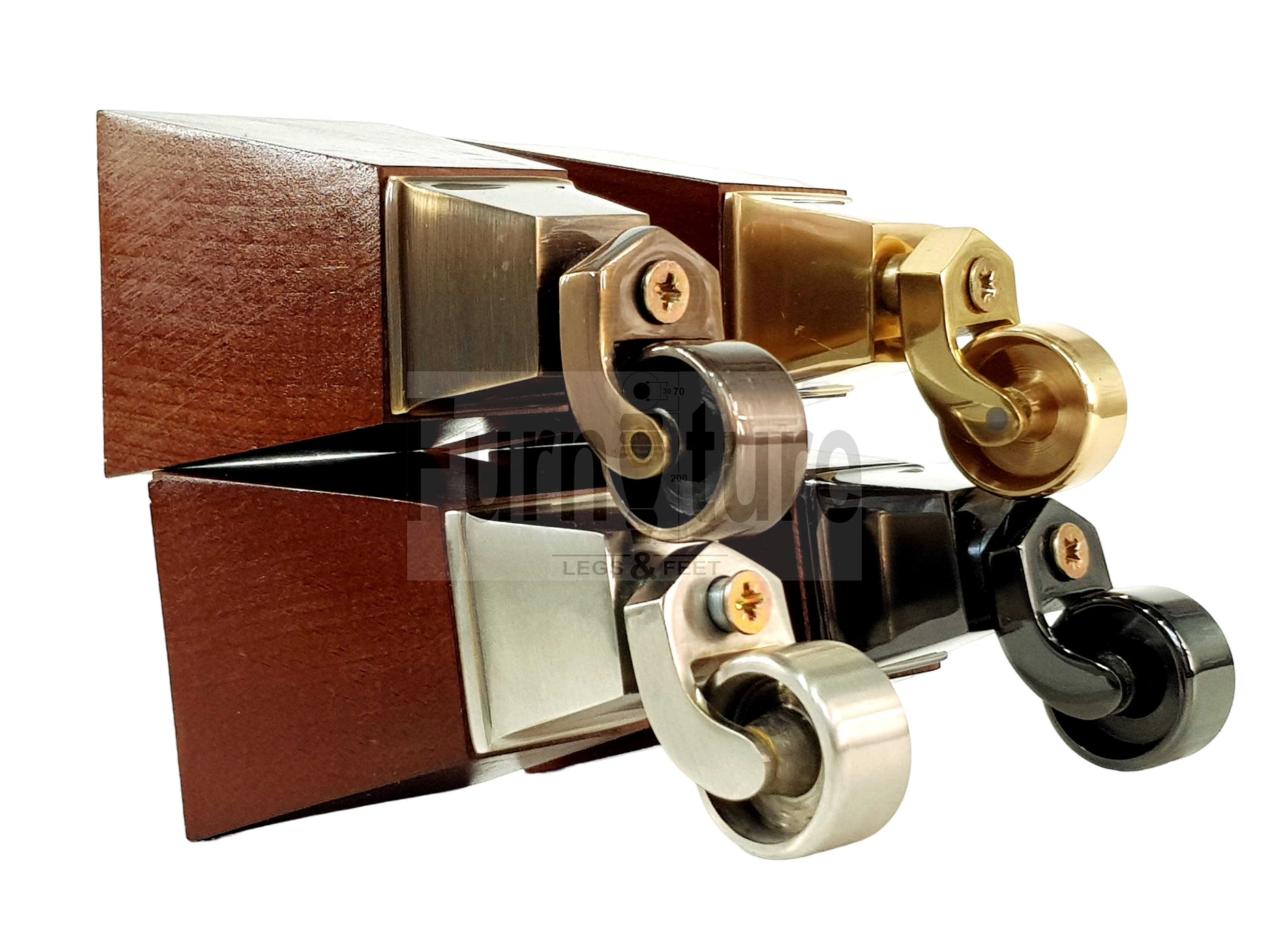 4x Block Wood With Castor Dark Oak Furniture Legs 8mm Thread For Chairs Settees Sofa 150mm High