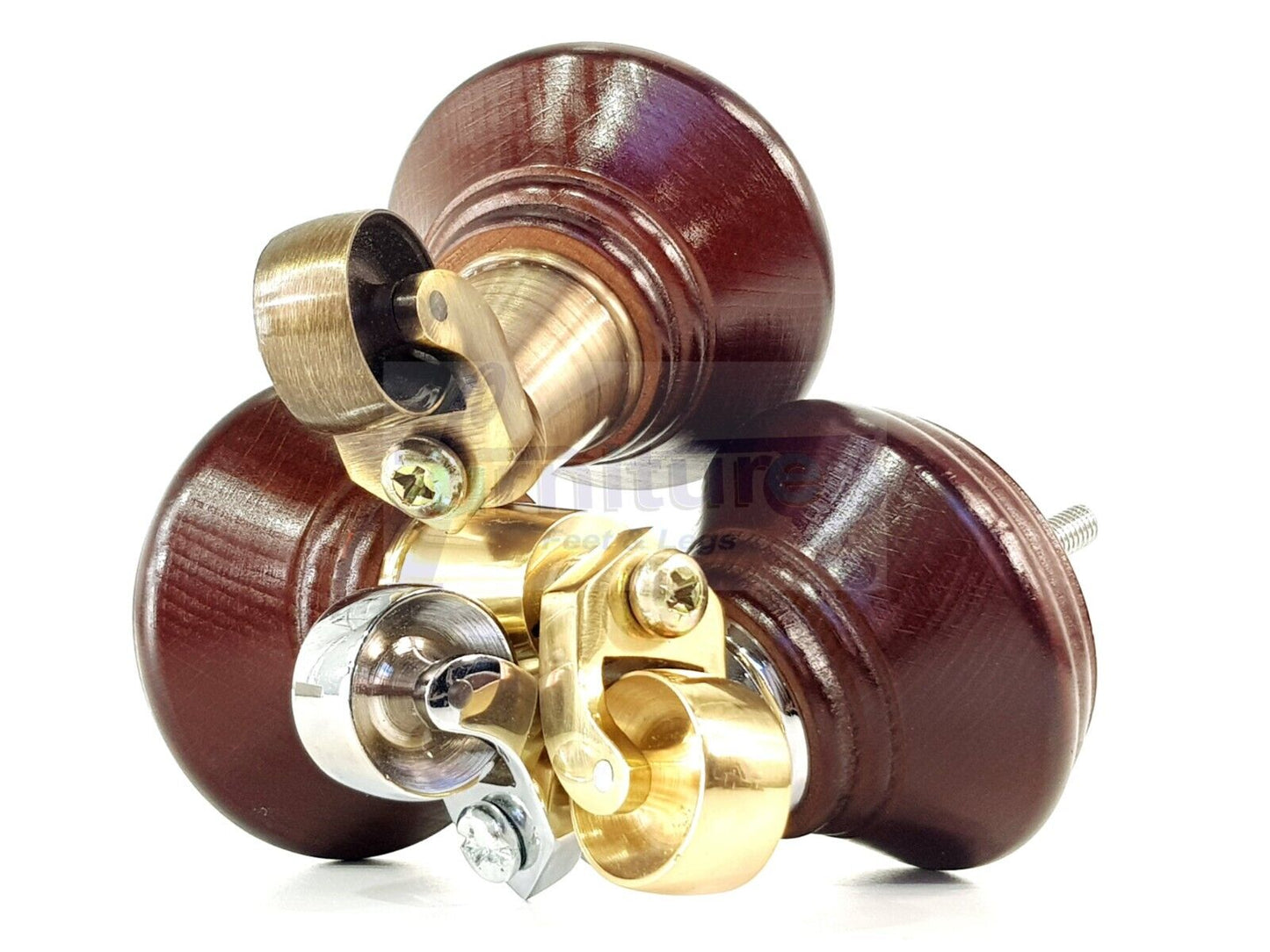 4x Antique Mahogany Wooden Furniture Sofa Legs M8 With Castors Replacment Chair Settee Feet 115mm - 125mm High