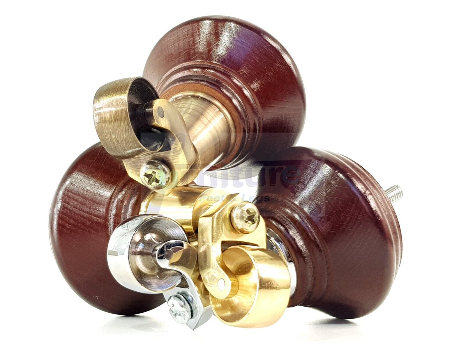 4x Antique Mahogany Wooden Furniture Sofa Legs M8 With Castors Replacment Chair Settee Feet 115mm - 125mm High