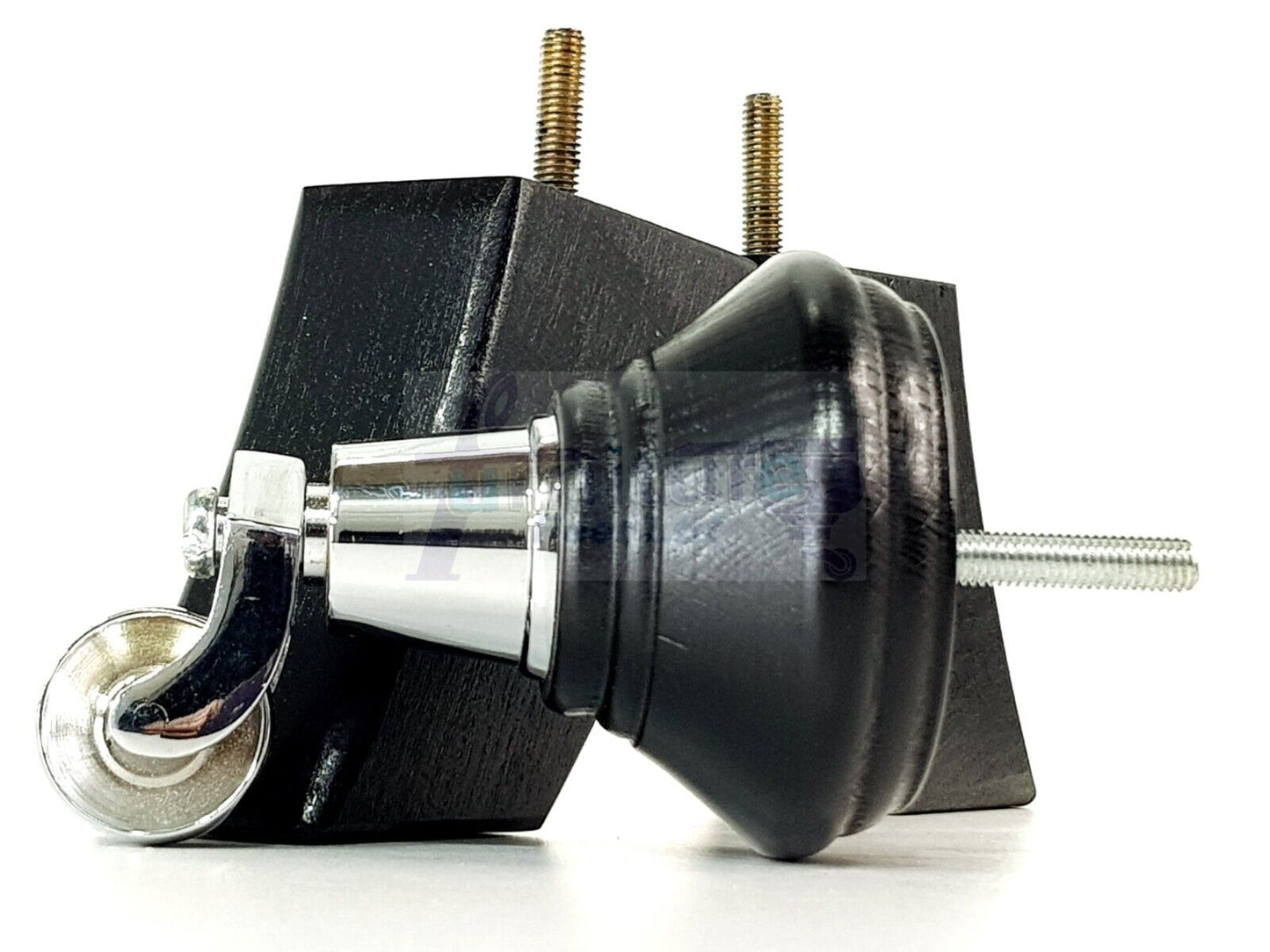 2 Black Wood Furniture Sofa Feet With Castor 125mm & 2 Curved Legs Chair Settee 100mm High M8