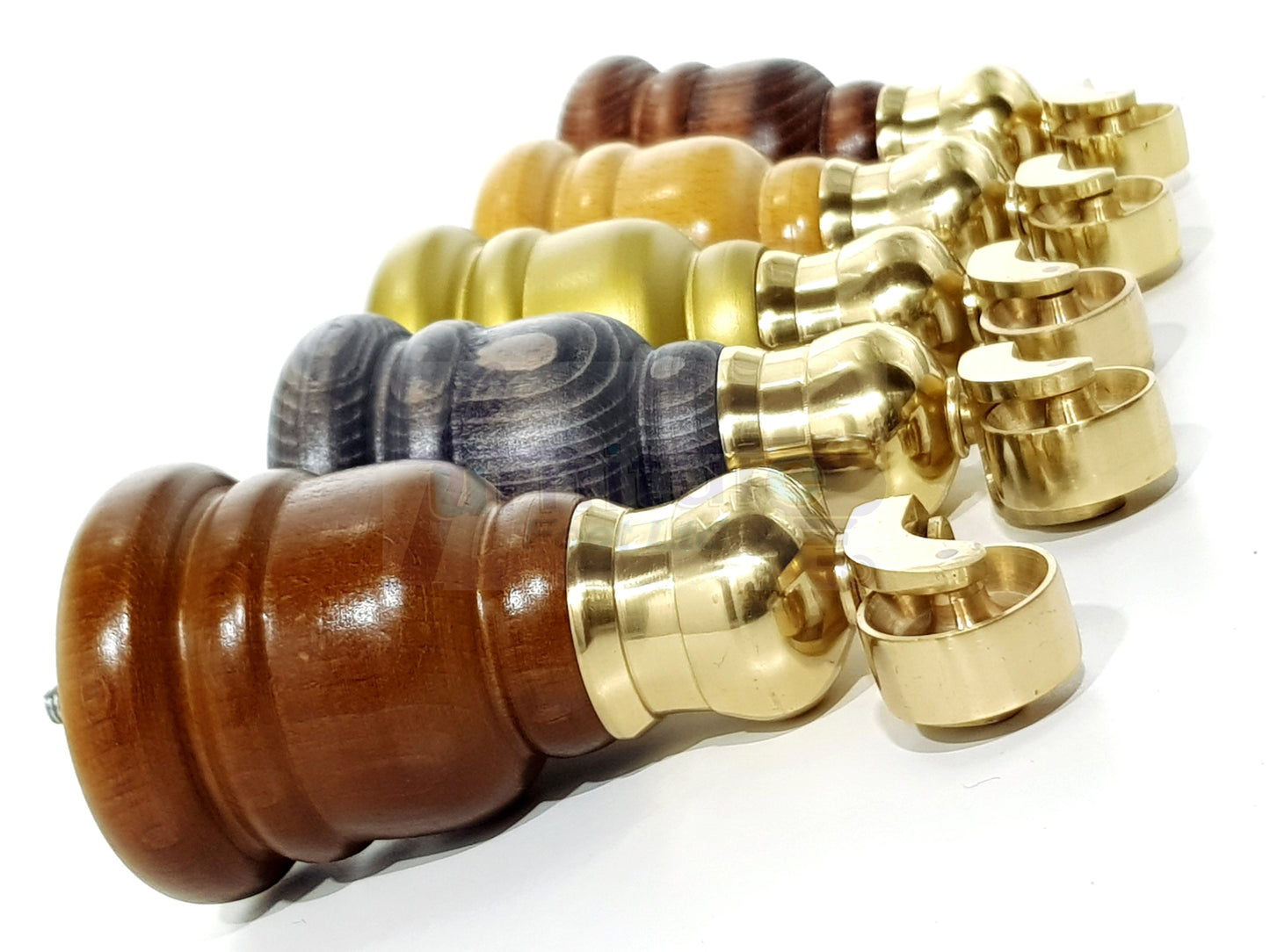 4 Turned Wood Furniture Feet With Brass Cauldron Castors 160mm Legs Sofas Chairs Stools Cabinets Beds M8 6 Inches