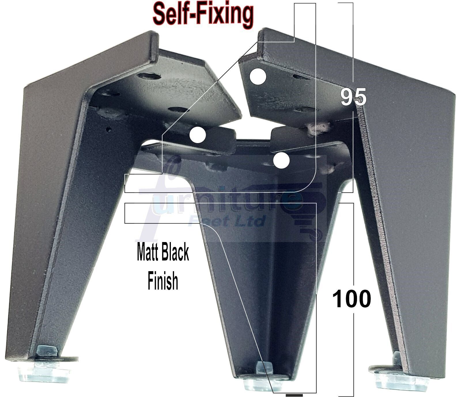 Metal Furniture Feet Black Finish Replacement Metal Legs 100mm High For Sofa, Chairs, Stools Beds Cabinets Self Fix Pre-Drilled Set of 4