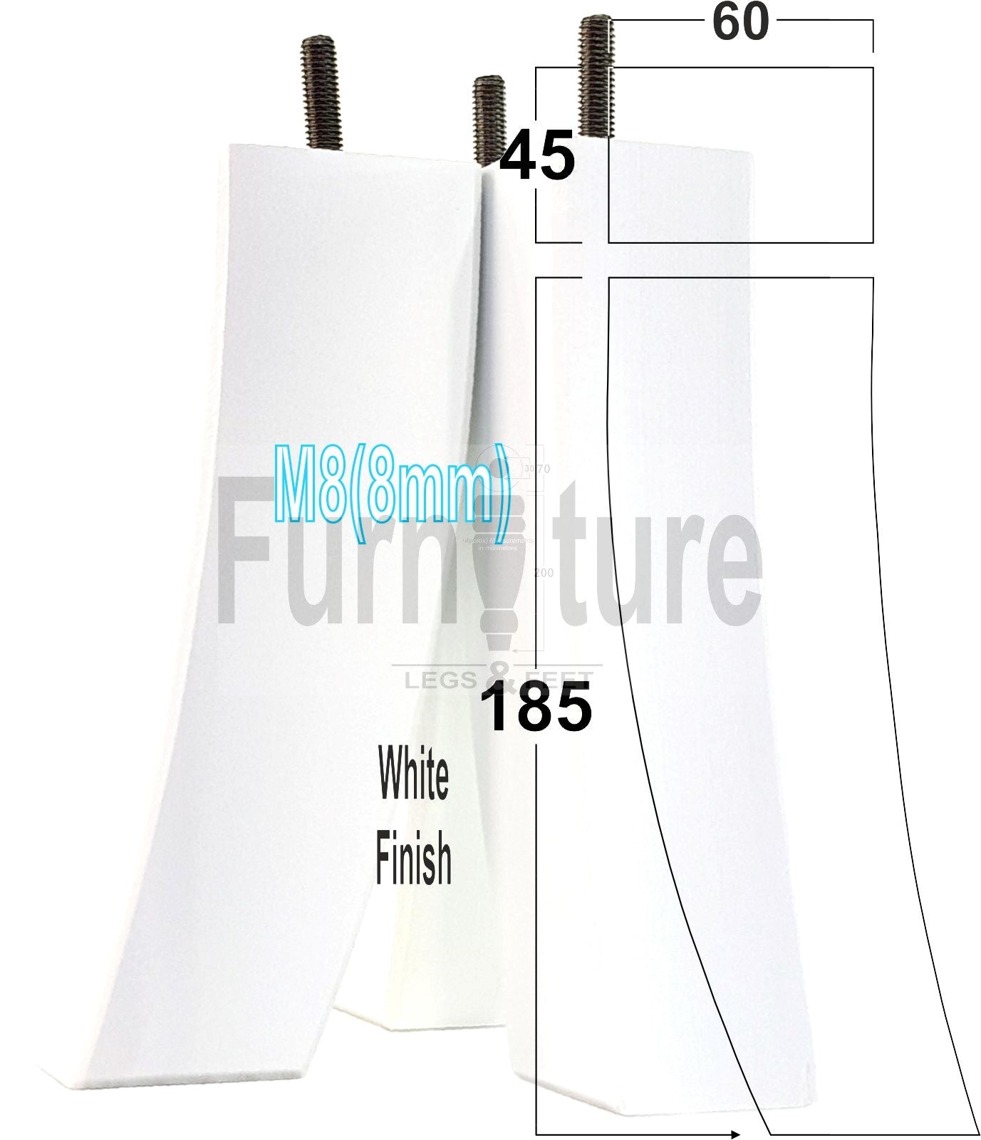 Set Of 4 Solid Wood Curved Furniture Feet Replacement Legs 185mm High M8(8mm)