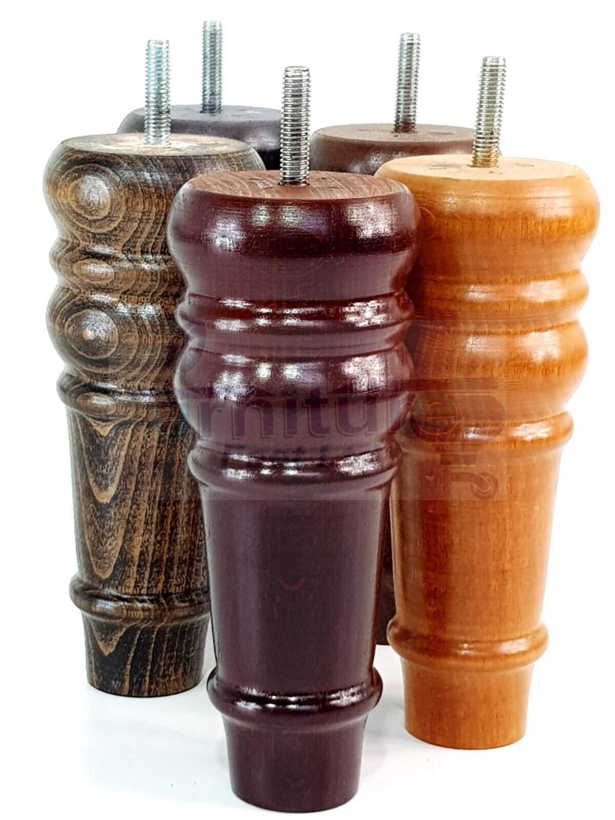 4 Wood Turned Furniture Legs Replacement Bun Feet 165mm High Multiple Colours 6.5 Inches Chairs Stools Sofa's Beds Settee Cabinets M8