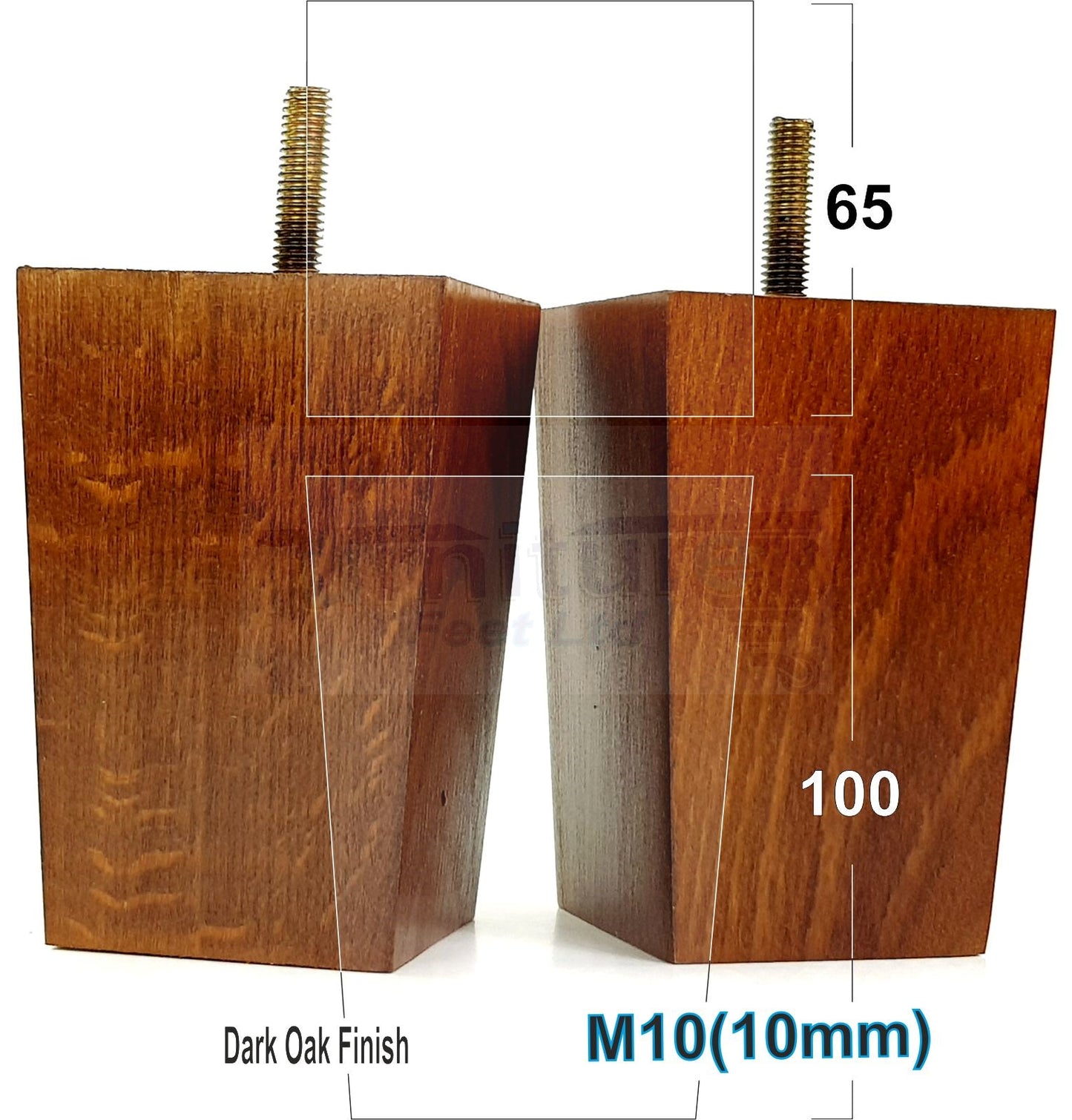 4x Wood Furniture Legs M10 Replacement Square Sofa Feet Chairs Sofas Beds 100mm High