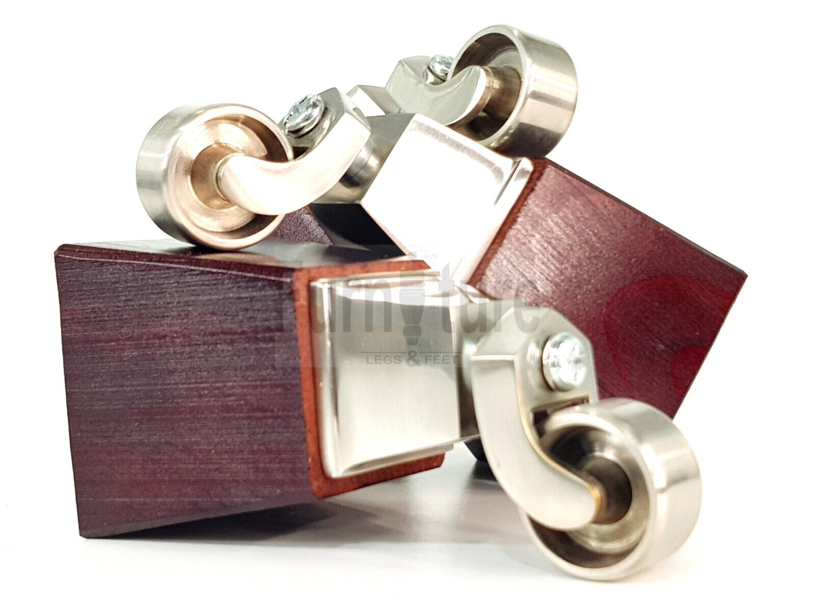 4x Block Wood With Brushed Castor Furniture Legs 8mm Thread For Chairs Settees Sofa 150mm