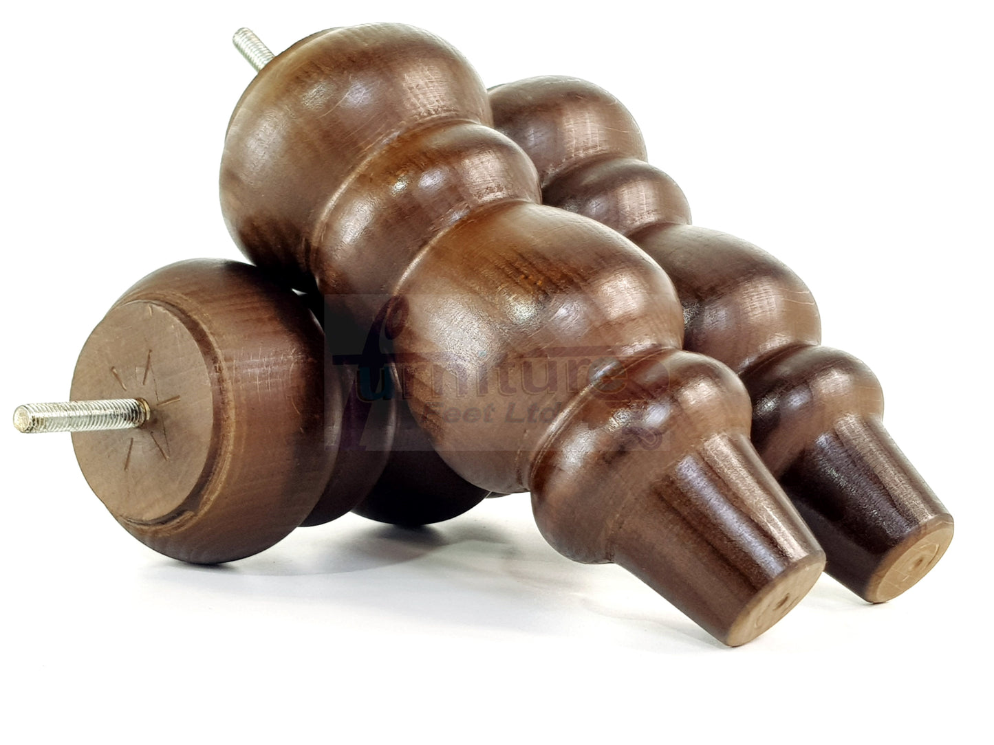 4 Solid Wood Furniture Legs Replacement Turned Feet 200mm High M8(8mm) Thread: Antique Brown
