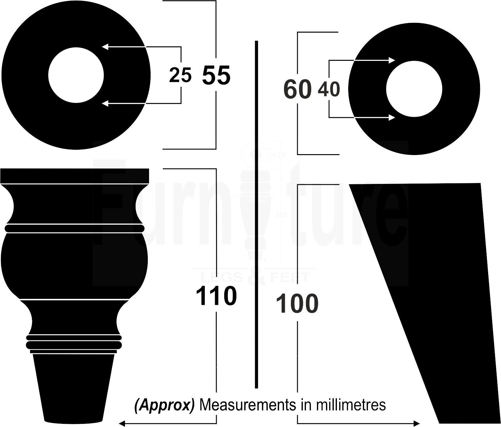 4x Wood Furniture Feet 2 With Brass Slipper Cup M8 Chair Sofa Settee Legs 110mm