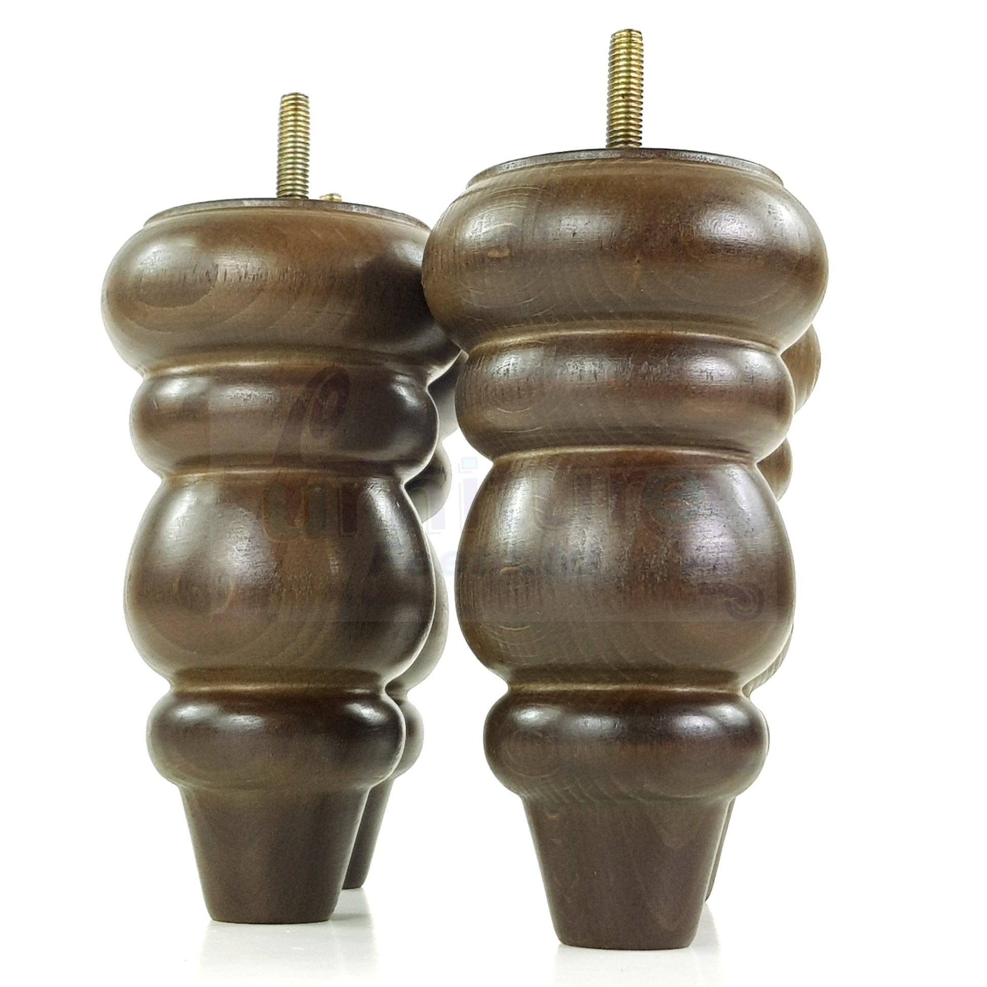 4x Solid Turned Wood Furniture Legs Chair Settee Feet 155mm 8mm Thread Antique Brown