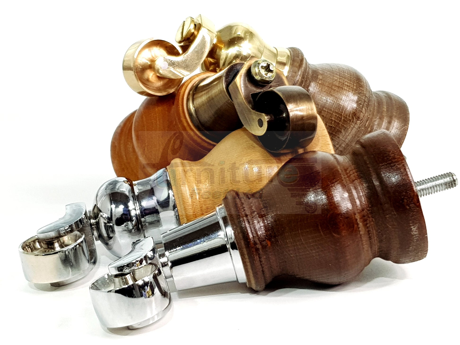 Set Of 4 Turned Wood Furniture Legs With 150mm High Castor 8mm Thread For Chairs Settees & Cabinets Oak Stain Finish