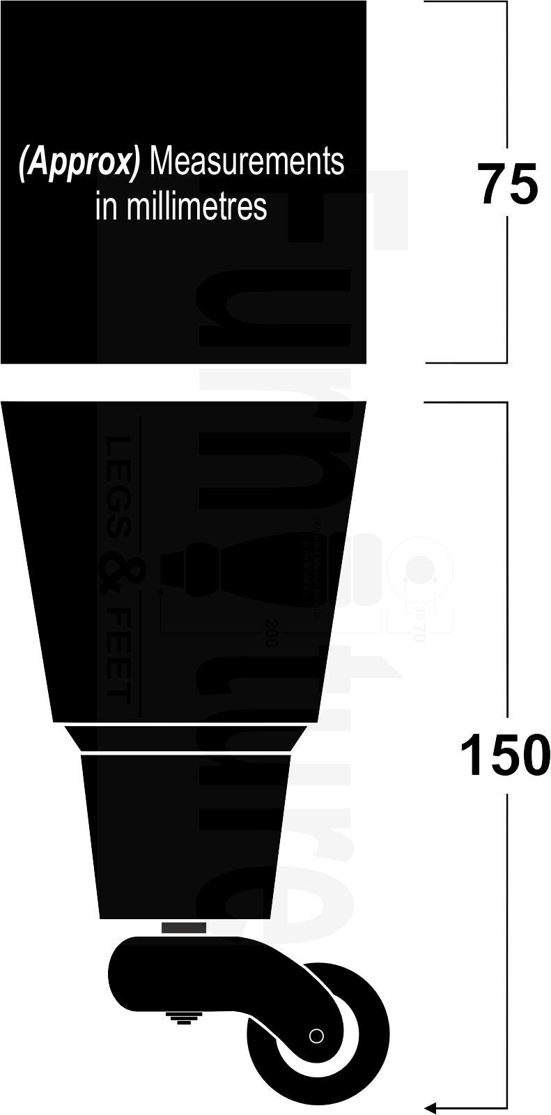 4x Block Wood Furniture Legs With Brass Castors For Sofa Chairs Settees 8mm Thread 150mm High